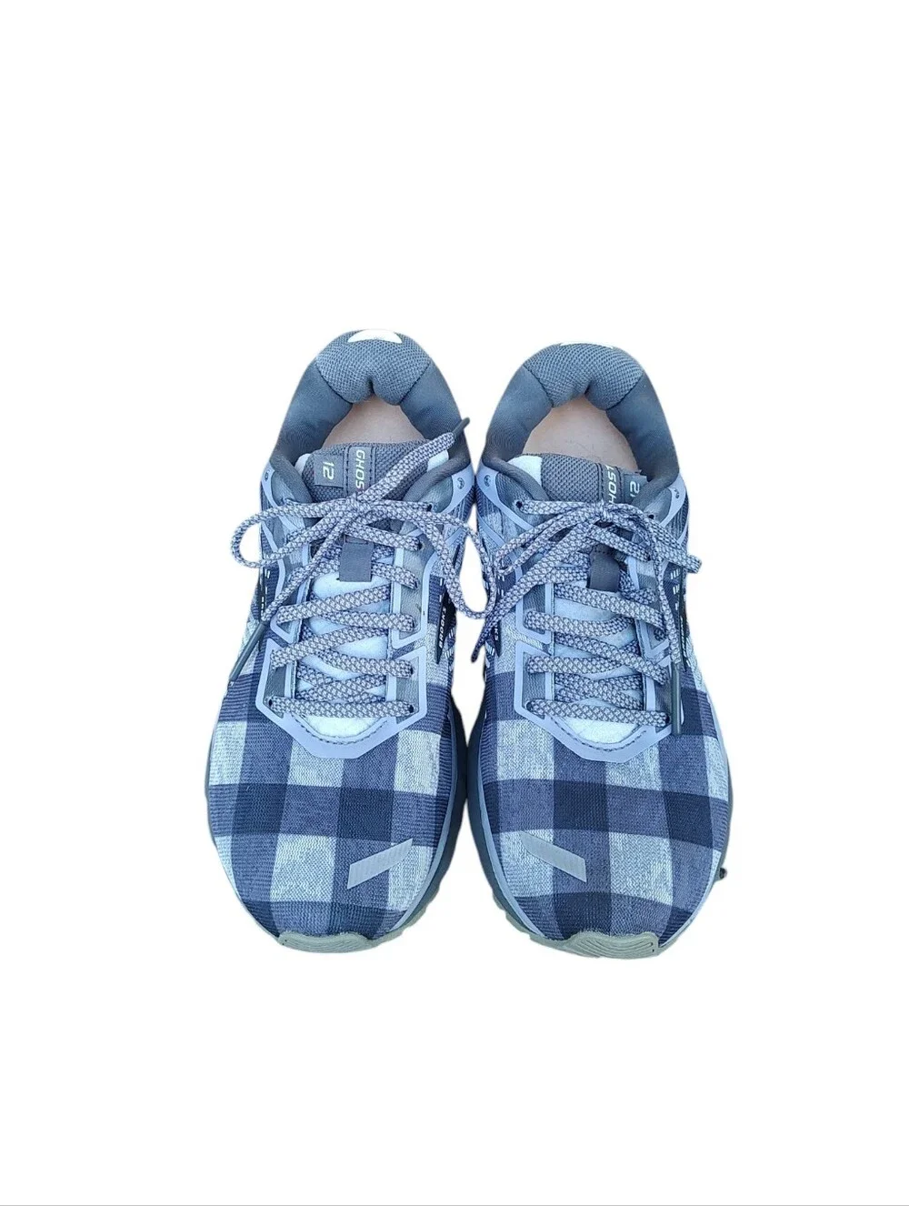 Brooks Ghost 12 Women's Running Shoes - Heather Gray And Slate Blue Plaid
